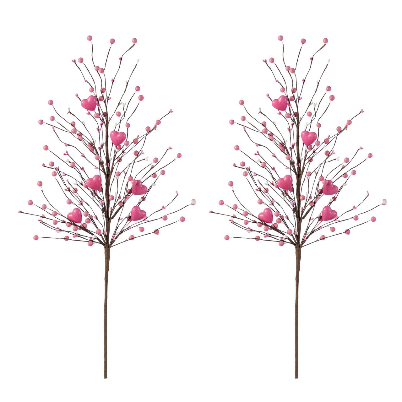 Glitzhome® 28" Valentine's Pink Berry & Heart Picks Set